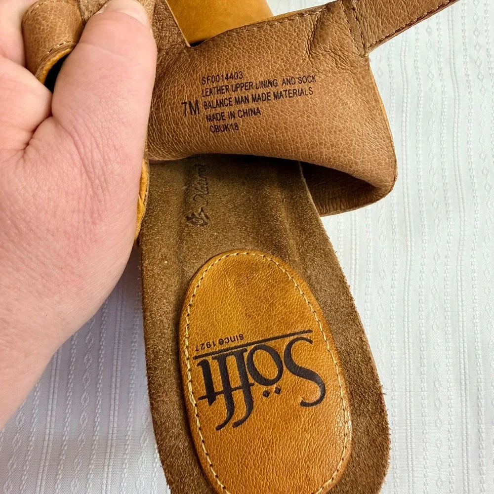 Sofft Womens Corrina Mustard Leather Embroidered Cork Wedge Sandals 7 Boho Artsy